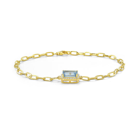 14KY bracelet with 1 sky blue topaz 2.03ct an 32 diamonds 0.10ct tw 5.5