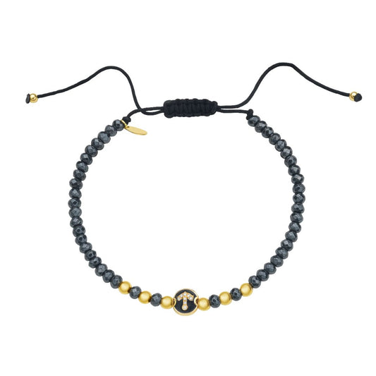 18ky & hematite beads anchor bracelet with 8 diamonds 0.03ct