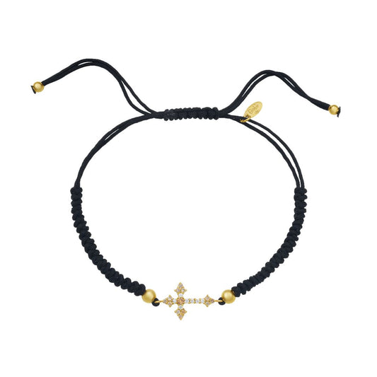 18ky & black onyx beads cross bracelet with white & brown diamonds 0.20ct