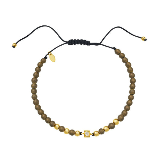 18ky gold & tiger eye beads bracelet with 1 brown diamond 0.09ct