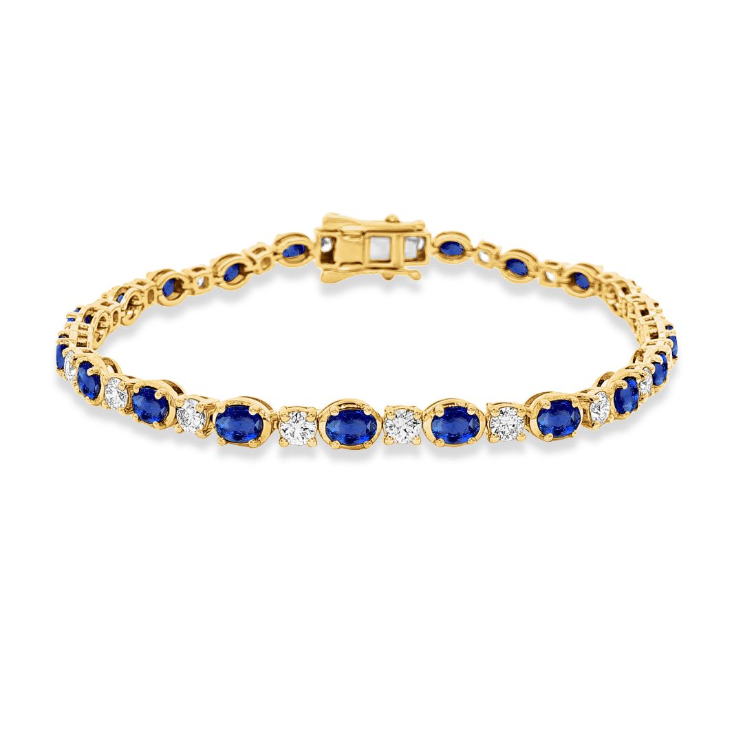 14k 4mm link bracelet with 21 oval sapphires 4.47ct & 21 round diamonds 1.75ct 7 inches