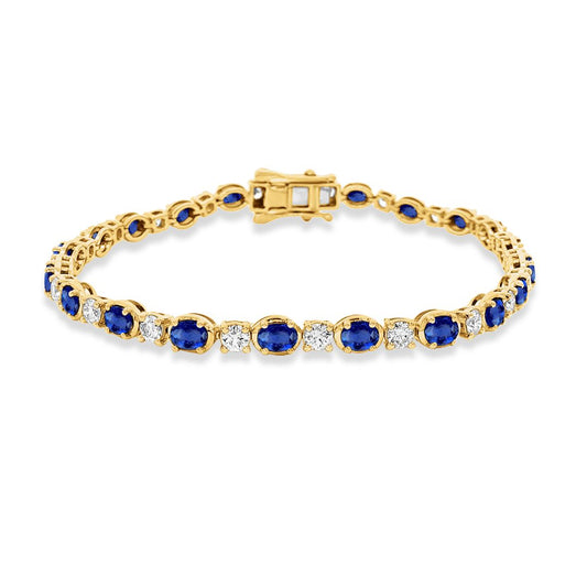 14k 4mm link bracelet with 21 oval sapphires 4.47ct & 21 round diamonds 1.75ct 7 inches