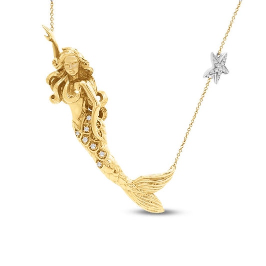 14KY 40X11MM MERMAID NECKLACE 20 DIAMONDS 0.090CT ON 18