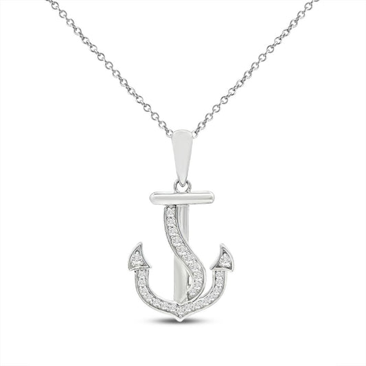Sterling silver anchor pendant with cubic zirconia stones