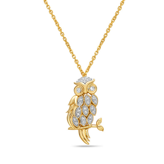 14k owl pendant with 28 diamonds 0.07ct on 18 inches cable chain