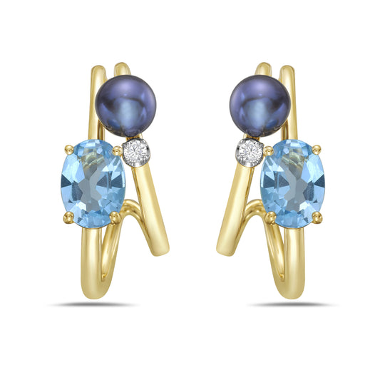 14KY earrings with blue topaz (1.90ct), fresh water pearl (1.32ct), and diamond (0.05ct) 5.5