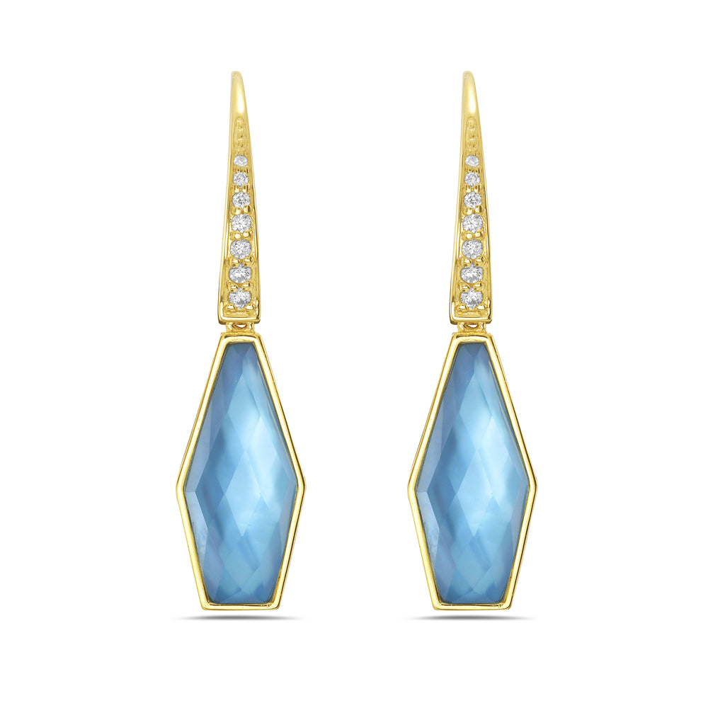 "Decanter" Earrings in Swiss Blue Topaz & Diamonds in 14K Gold