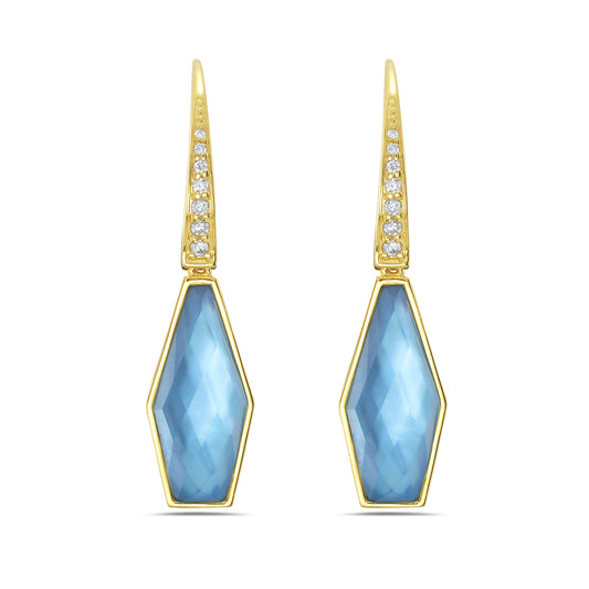 "Decanter" Earrings in Swiss Blue Topaz & Diamonds in 14K Gold 4.6