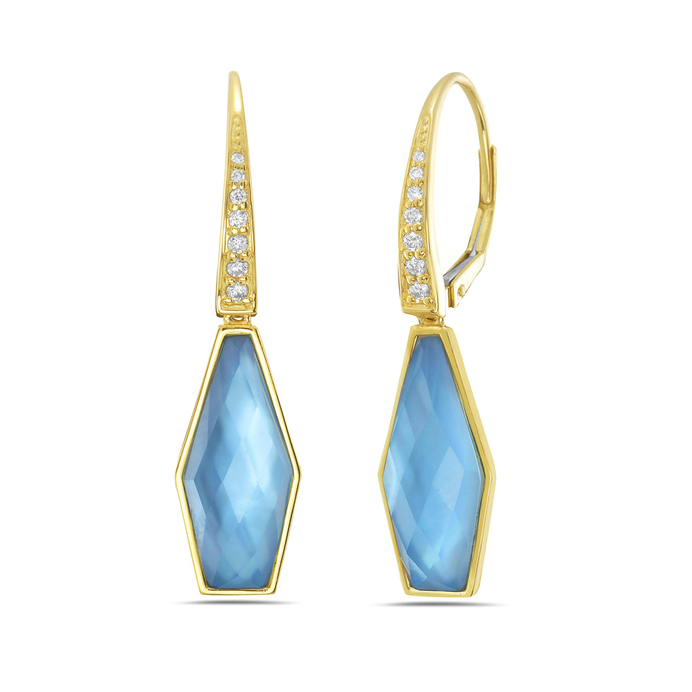 "Decanter" Earrings in Swiss Blue Topaz & Diamonds in 14K Gold
