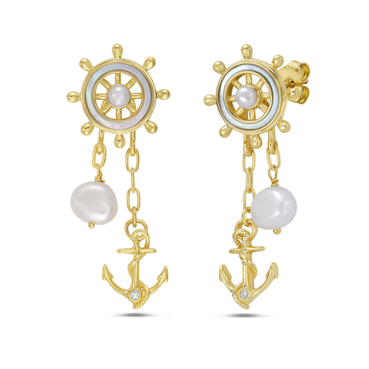 "Weigh Anchor" Ship's Wheel & Anchor Drop Earrings