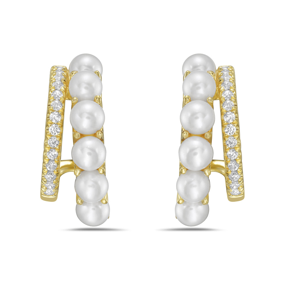 14KY earrings with 12 white fresh water pearls 2.40ct tw a and 28 diamonds 0.14ct tw 5.5