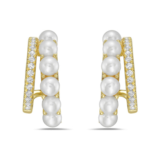 14KY earrings with 12 white fresh water pearls 2.40ct tw a and 28 diamonds 0.14ct tw 5.5