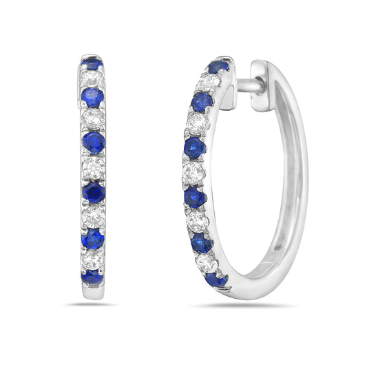 14KW HOOP EARRINGS 10 DIAMONDS 0.16C & 12 SAPPHIRES 0.25C
