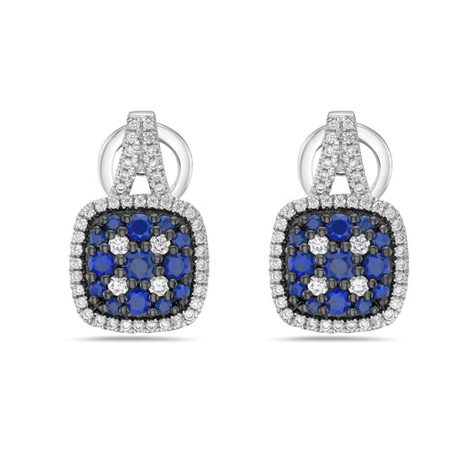 14K EARRINGS 96 DIAMONDS 0.45C & 26 SAPPHIRES 0.90C