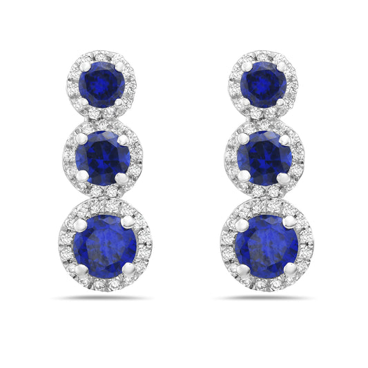 14KW EARRINGS WITH 80 DIAMONDS 0.26CT & 6 SAPPHIRES 1.02CT