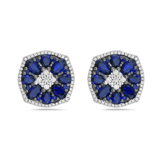 14K EARRINGS WITH 32 SAPPHIRES 4CT & 122 DIAMONDS 0.52CT