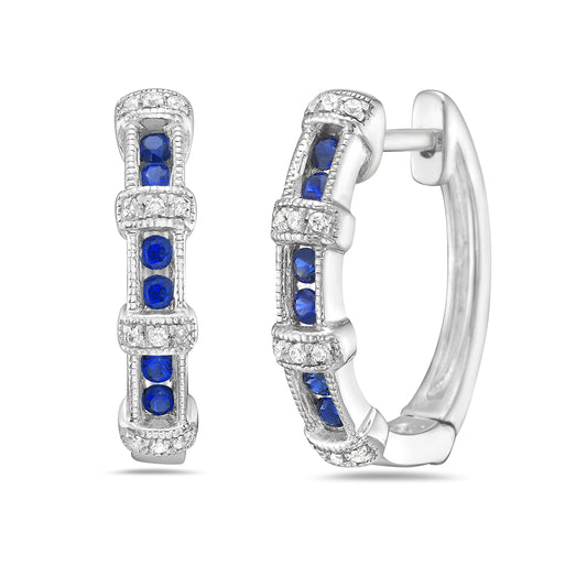 14K EARRINGS WITH 24 DIAMONDS 0.08CT & 12 SAPPHIRES 0.60CT