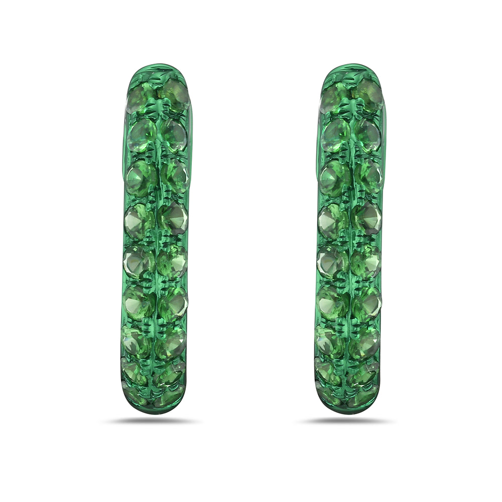 14K 17X13MM HOOP WITH 36 ROUND GREEN GARNET 0.84CT & GREEN ELECTRO PLATING