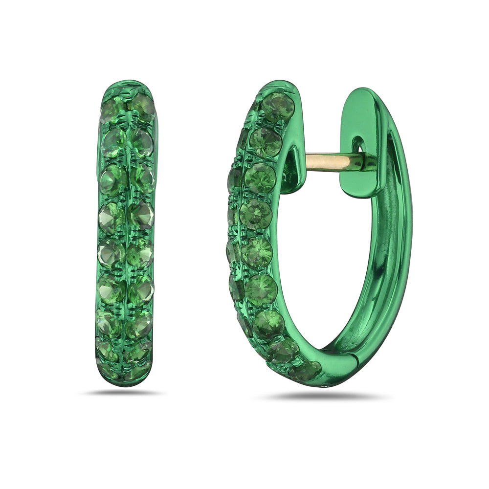 14K 17X13MM HOOP WITH 36 ROUND GREEN GARNET 0.84CT & GREEN ELECTRO PLATING