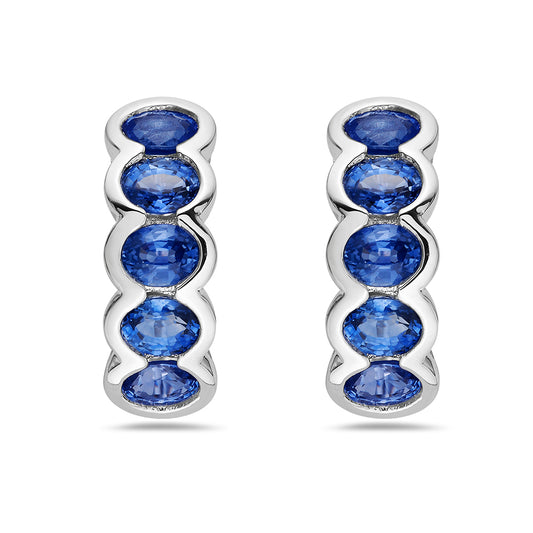 14K CHANNEL SET HOOP EARRINGS WITH 10 BLUE SAPPHIRES 2.22CT