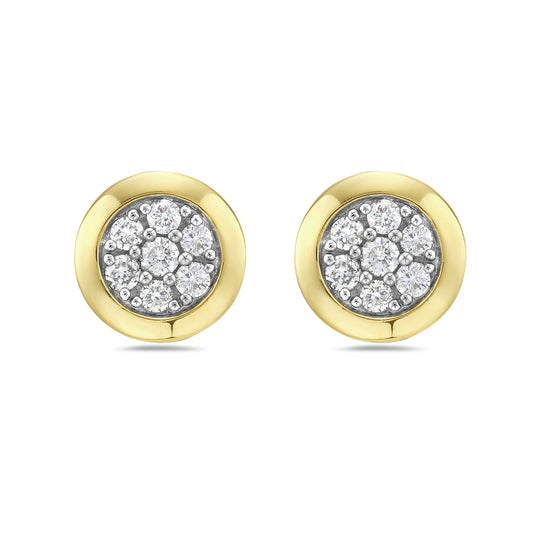 14K 10MM ROUND STUD EARRINGS WITH 14 DIAMONDS 0.50CT