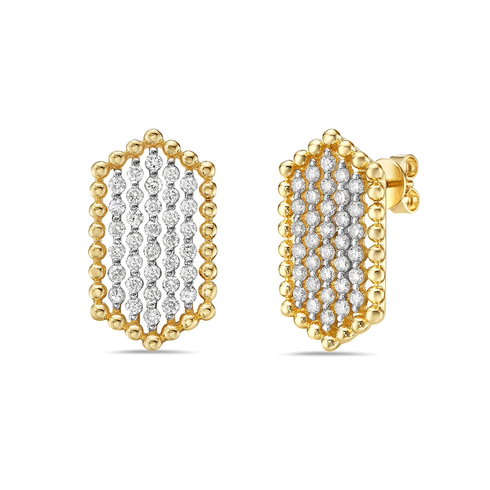 14K 21X12MM HEXAGON SHAPE EARRINGS WITH 68 DIAMONDS 1.24CT