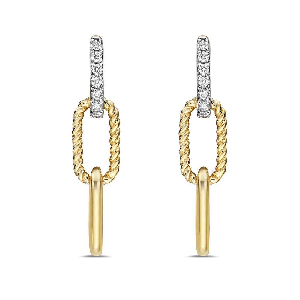 14K 30X7MM TRIPLE LOOP EARRINGS WITH 14 DIAMONDS 0.26CT