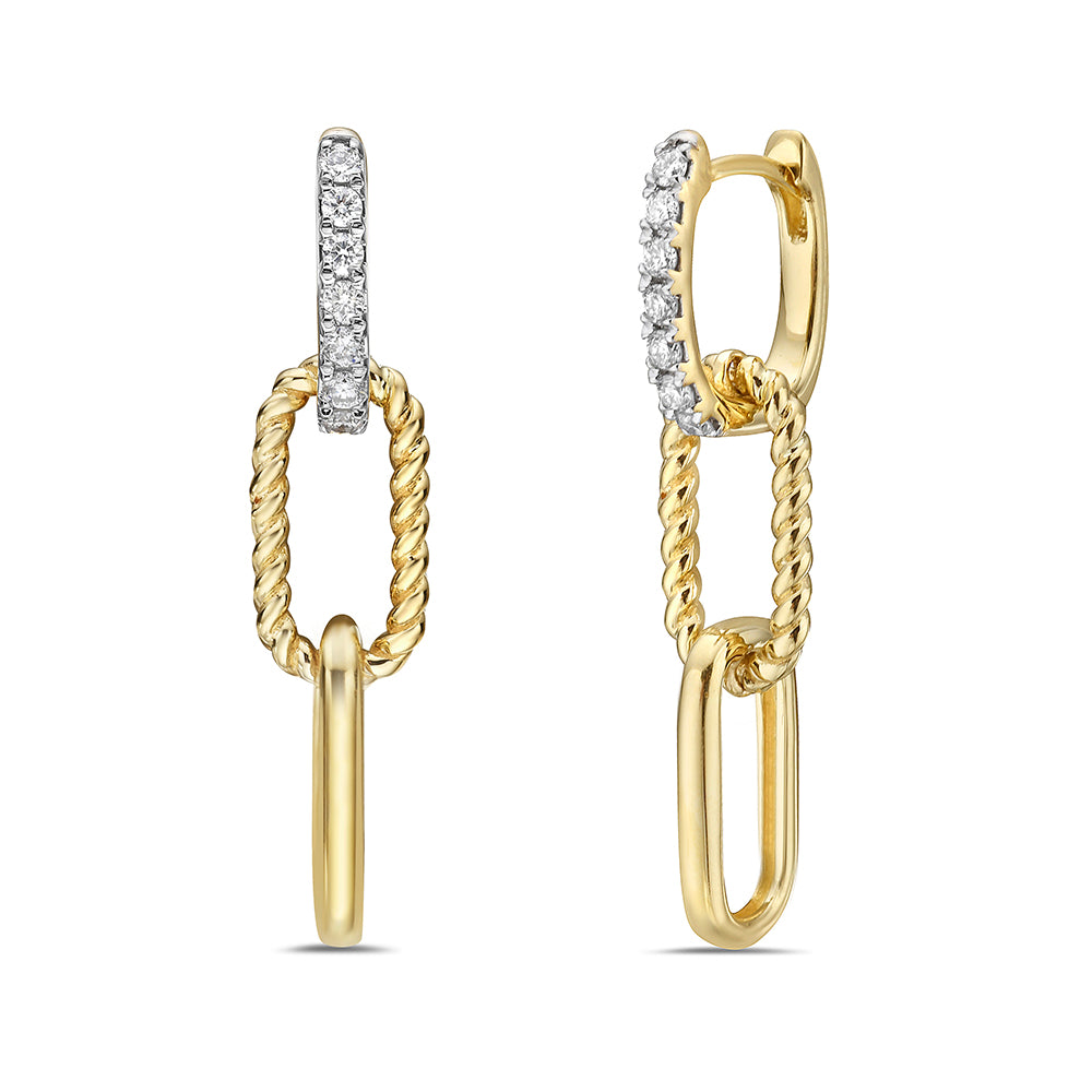 14K 30X7MM TRIPLE LOOP EARRINGS WITH 14 DIAMONDS 0.26CT