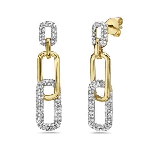 14K DOUBLE PAPER LINK DESIGN EARRINGS WITH 232 DIAMONDS 0.65CT