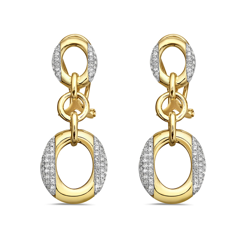 14K 30X12MM TRIPLE LOOP EARRINGS WITH 156 DIAMONDS 0.45CT