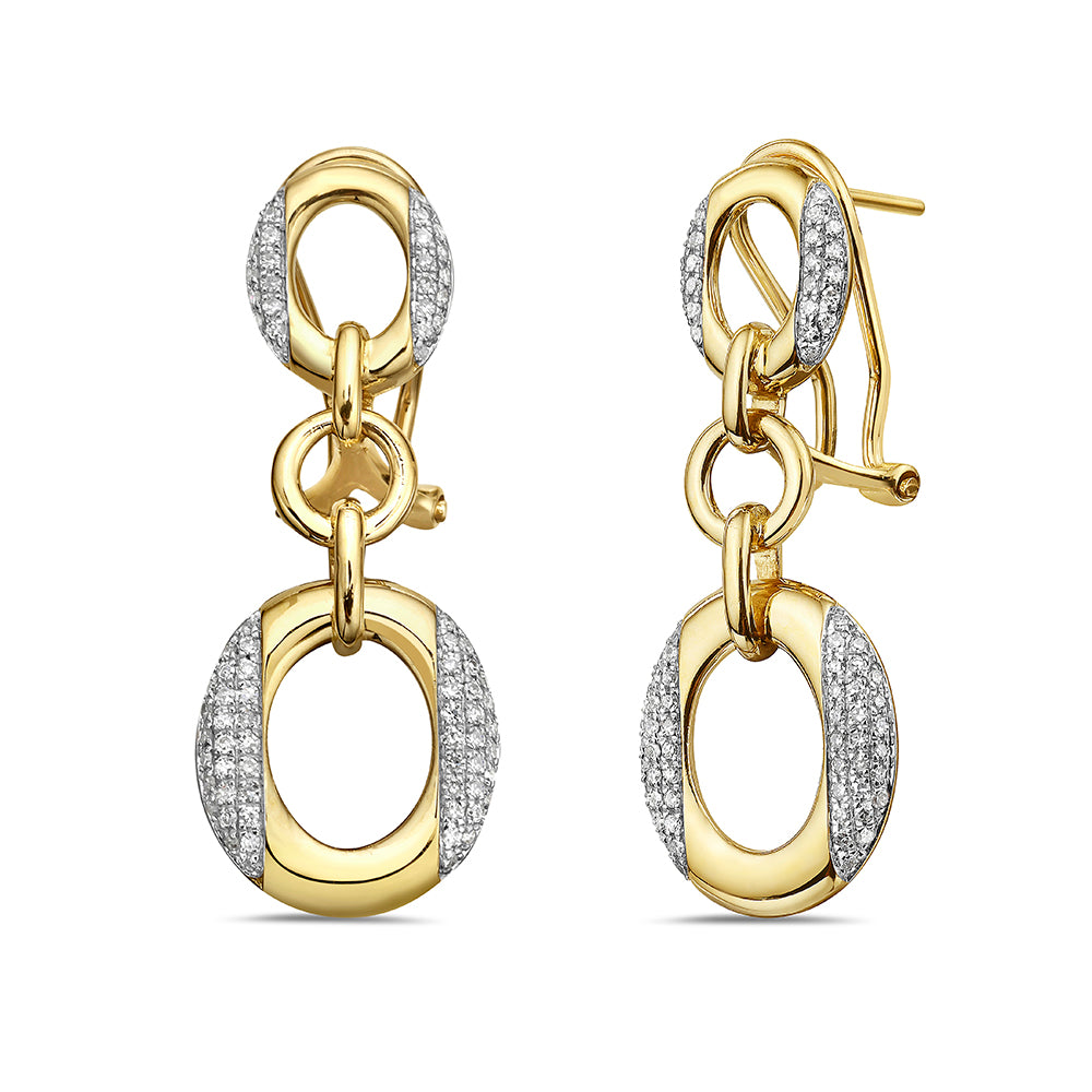 14K 30X12MM TRIPLE LOOP EARRINGS WITH 156 DIAMONDS 0.45CT