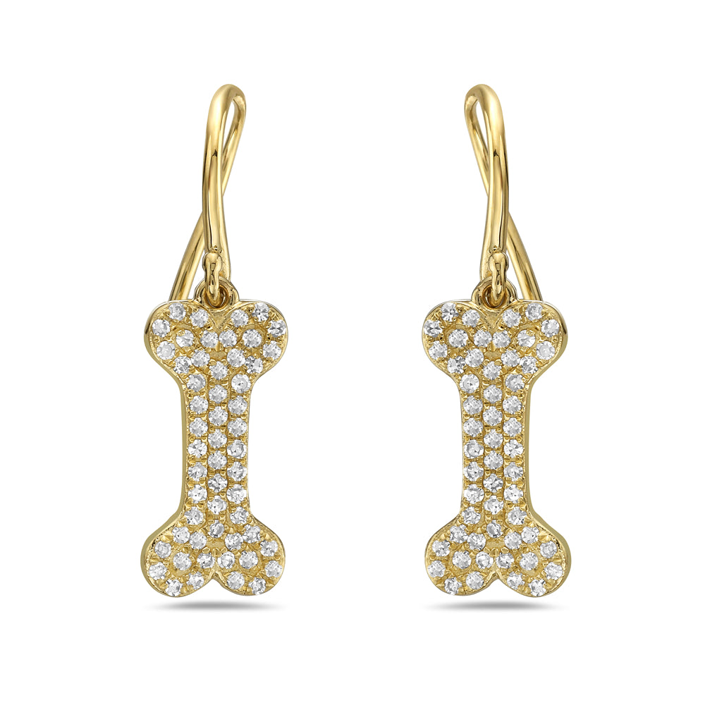 14K DOG BONE EARRINGS WITH 108 DIAMONDS 0.32CT