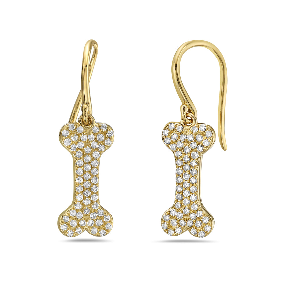 14K DOG BONE EARRINGS WITH 108 DIAMONDS 0.32CT