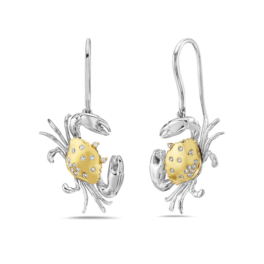 14K TT 20X14MM CRAB EARRINGS WITH 30 DIAMONDS 0.145CT ON WIRE