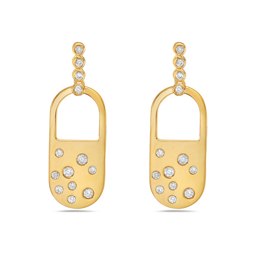 14k 30x10mm lock design earrings with 26 diamonds 0.40ct