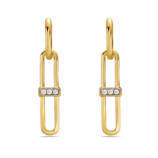 14k 34x6mm double paper clip earrings with 6 diamonds 0.09ct