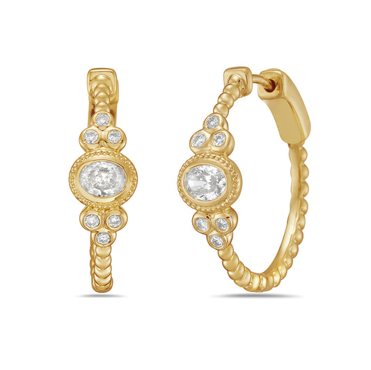 14k 24mm beaded hoop with 14 diamonds 0,54ct