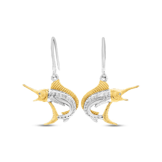 18mm x 20mm Sterling silver and gold plated marlin earrings
