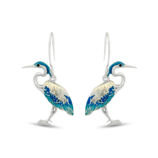 Sterling silver with blue inlay Blue Heron earrings