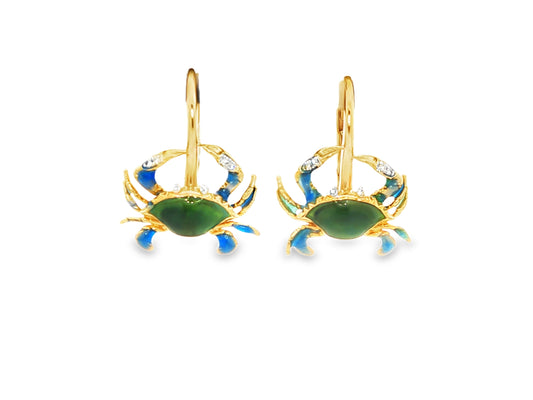 14K ENAMELED CRAB EARRINGS
