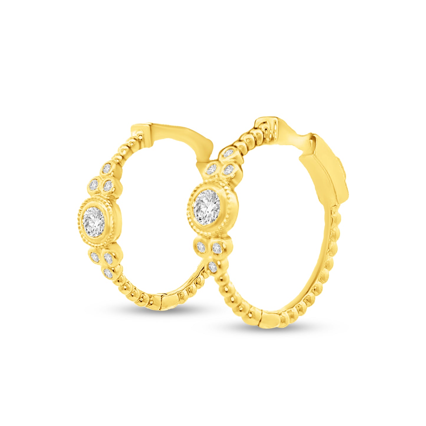 14K DIAMOND BEADED HOOP EARRINGS