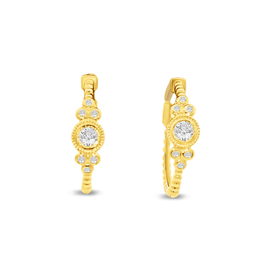 14K DIAMOND BEADED HOOP EARRINGS
