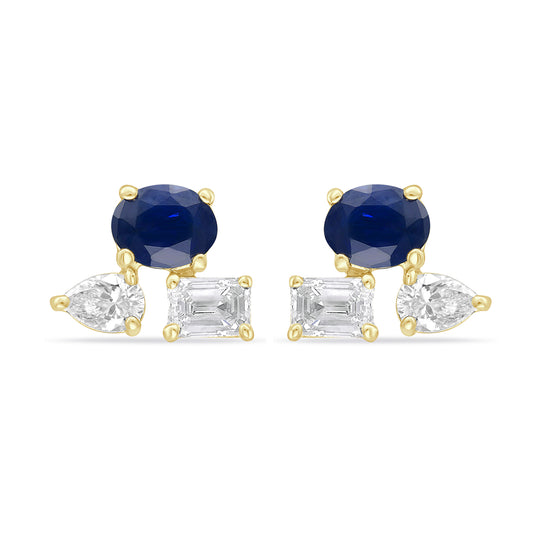 14K Gold 6 Stone Stud Earrings