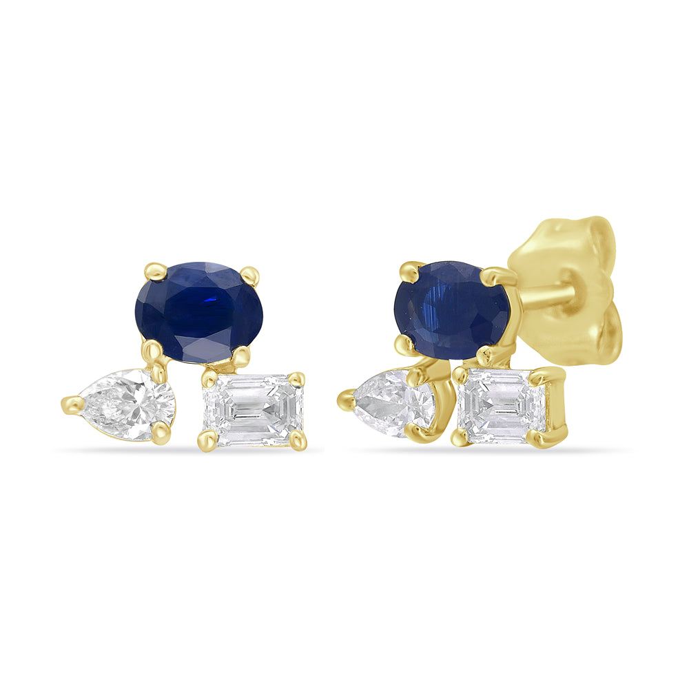 14K Gold 6 Stone Stud Earrings