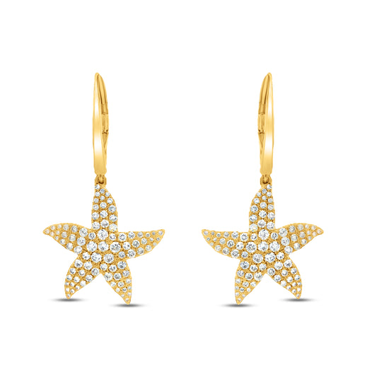 14K 19mm Star Fish Earrings with 172 Round Diamonds 1.72ct