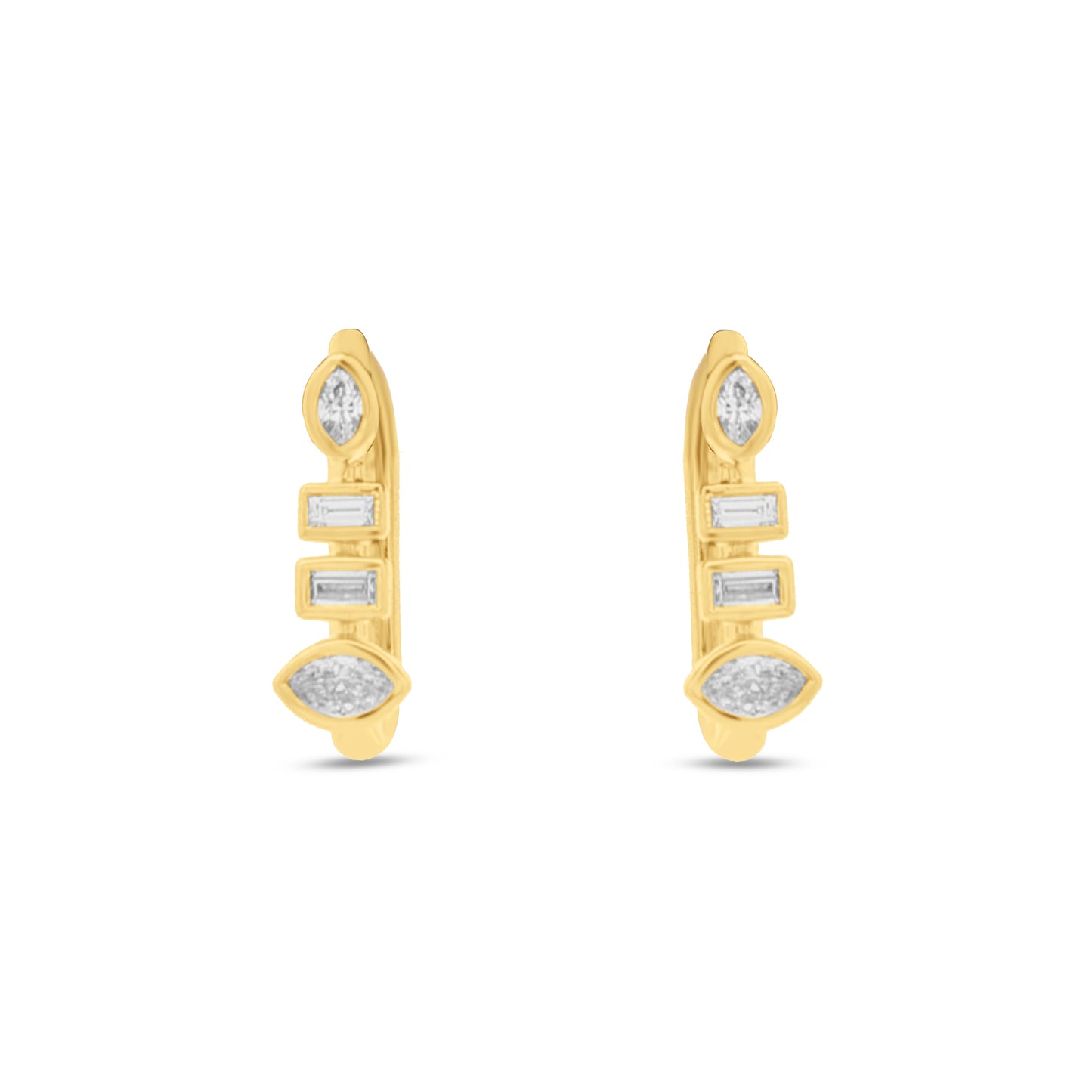 14K Earring with 8 Diamonds 4 straight Baguettes .18ct 4 Marquise .44ct tw .62ct