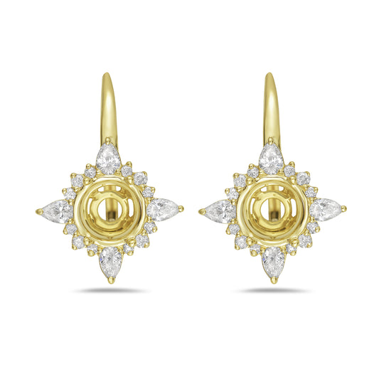 14k semi-mount earrings with 24 round diamonds 0.14ct & 8 pear shape 0.40ct t.w. 0.54ct