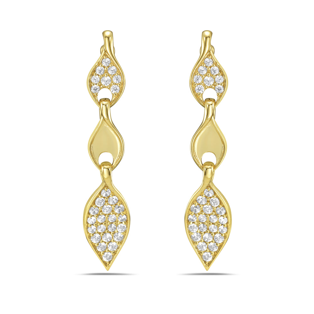 Tri-Drop Gold & Diamond Earrings