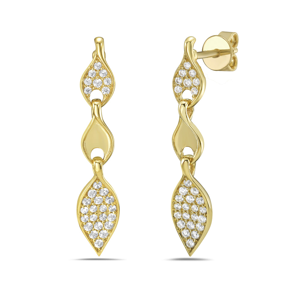 Tri-Drop Gold & Diamond Earrings