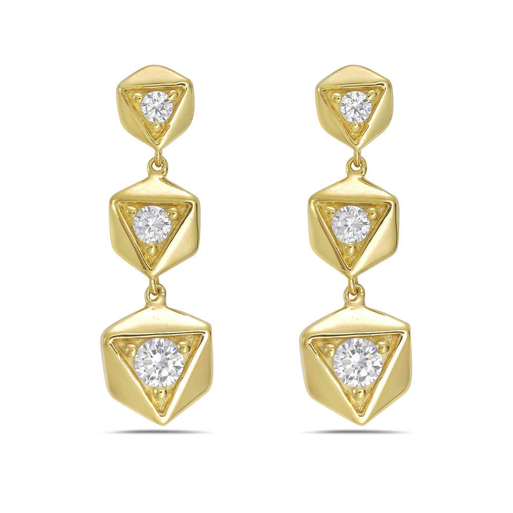 Graduated Trio Drop Gold & Diamond Earrings